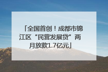 全国首创！成都市锦江区“民营发展贷”两月放款1.7亿元